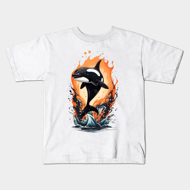 Orca jump in the sea Kids T-Shirt by hakim91